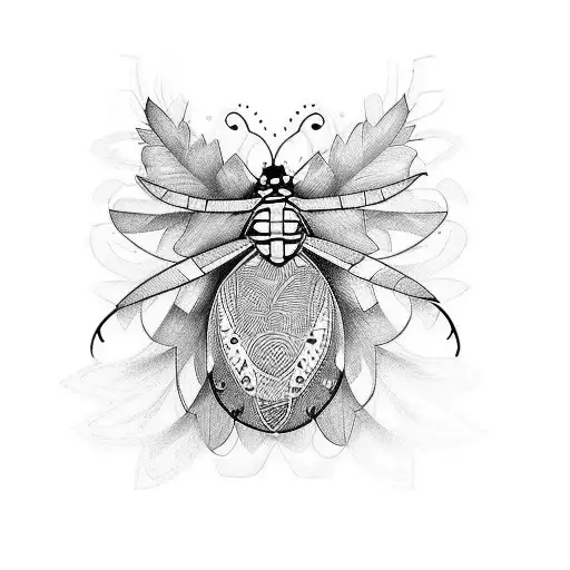 half sleeve for a man that incorporates Christian themes, a ladybug, a butterfly, and a feather tattoo design idea
