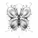 tattoo sketch for a man that incorporates Christian themes, a ladybug, a butterfly, and a feather tattoo design idea