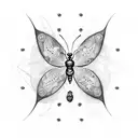 tattoo sketch for a man that incorporates Christian themes, a ladybug, a butterfly, and a feather tattoo design idea