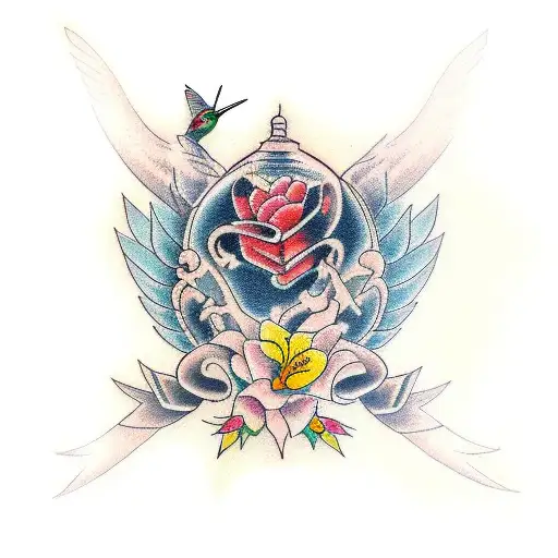 memorial hummingbird lillies tattoo design idea