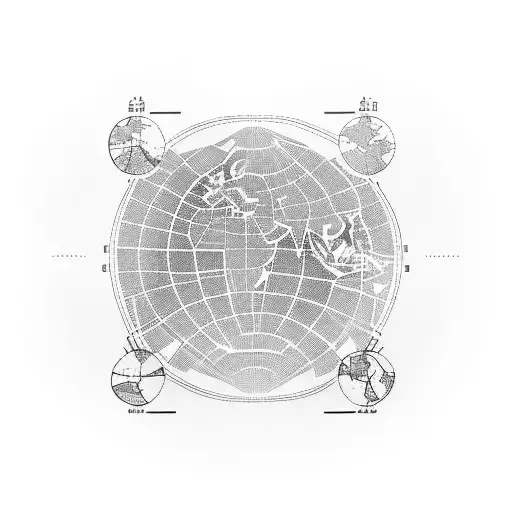 A minimalist tattoo of a world map with a Formula 1 track overlayed on top, showcasing your interest in travel and Formula 1 racing tattoo design idea