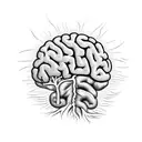 A brain with roots growing from it, symbolizing the importance of mental health and personal growth tattoo design idea
