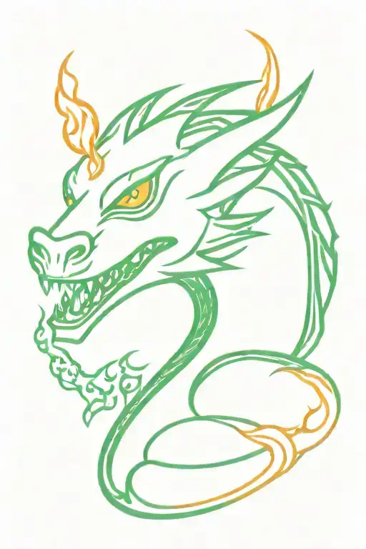 tiny emerald green dragon with flame coming out of mouth  tattoo design idea