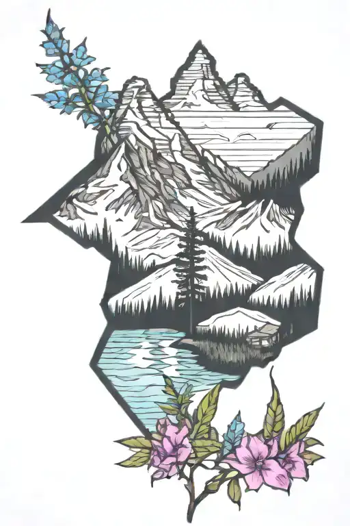Pioneer Peak Mountain with fireweed and big dipper tattoo design idea