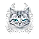 thin lines, stylized cute cat with wings and 2 heads tattoo design idea