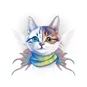 thin lines, stylized cute cat with wings and 2 heads tattoo design idea