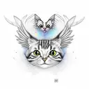 thin lines, stylized cute cat with wings and 2 heads tattoo design idea