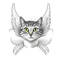 thin lines, stylized cute cat with wings and 2 heads, full body tattoo design idea