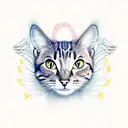 thin lines, stylized cute cat with wings and 2 heads, full body tattoo design idea