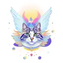 thin lines, stylized cute cat with wings and 2 heads, full body tattoo design idea