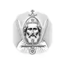 St. Jude Thaddeus with a red cardinal above him holding a breast cancer awareness ribbon tattoo design idea