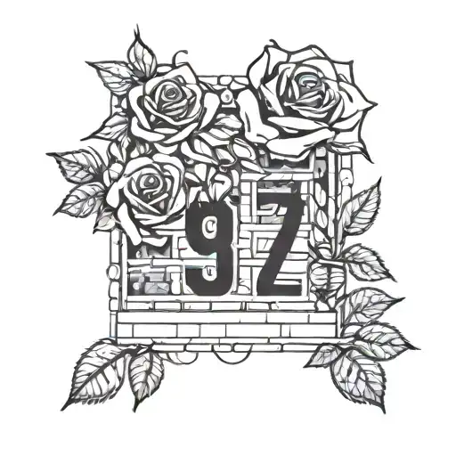 973 area code surrounded by brick wall with roses on it  tattoo design idea
