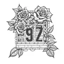 973 area code surrounded by brick wall with roses on it  tattoo design idea