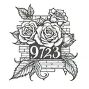 973 area code surrounded by brick wall with roses on it  tattoo design idea