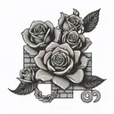 973 area code surrounded by brick wall with roses on it  tattoo design idea