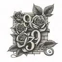 973 area code surrounded by brick wall with roses on it  tattoo design idea