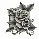 973 area code surrounded by brick wall with roses on it  tattoo design idea