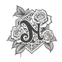 973 area code surrounded by brick wall with roses on it  tattoo design idea