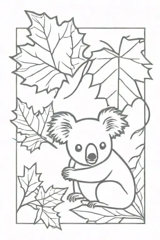 koala bear and Canadian maple leaf separate tattoo design idea