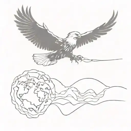 eagle spreading its wings behind the earth tattoo design idea
