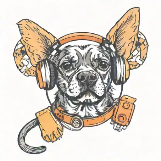 A new-school style tattoo of a black Labrador retriever and shitzu/chihuahua wearing headphones and listening to music tattoo design idea