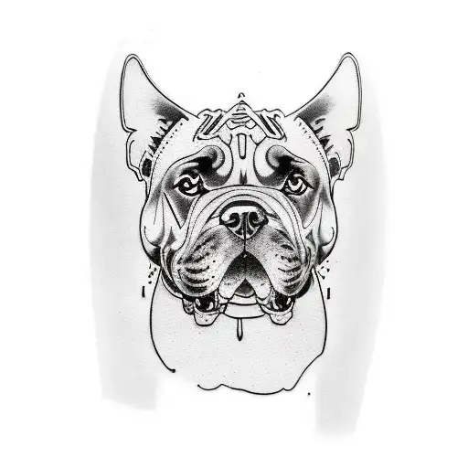 Japanese inked style tattoo , shoulder to wrist sleeve design featuring a Japanese style female cane Corso dog with crop tattoo design idea