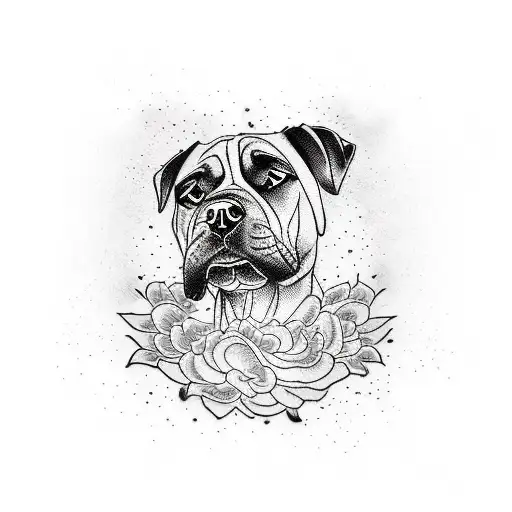 Japanese inked style tattoo , shoulder to wrist sleeve design featuring a Japanese style female cane Corso dog with crop tattoo design idea
