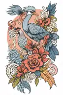 blue heron, cardinal, rooster, and breast cancer ribbon  tattoo design idea