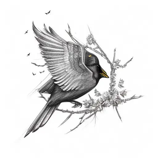 blackbird singing in the dead of night take these broken wings and learn to fly tattoo design idea