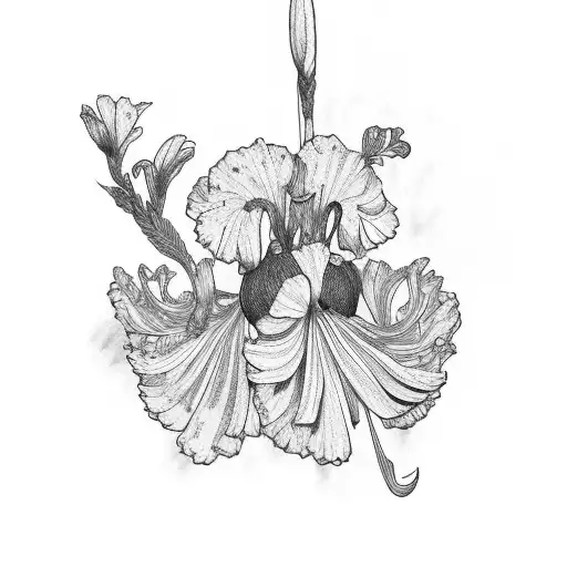 Roman number 8 with iris and cosmos flowers tattoo design idea