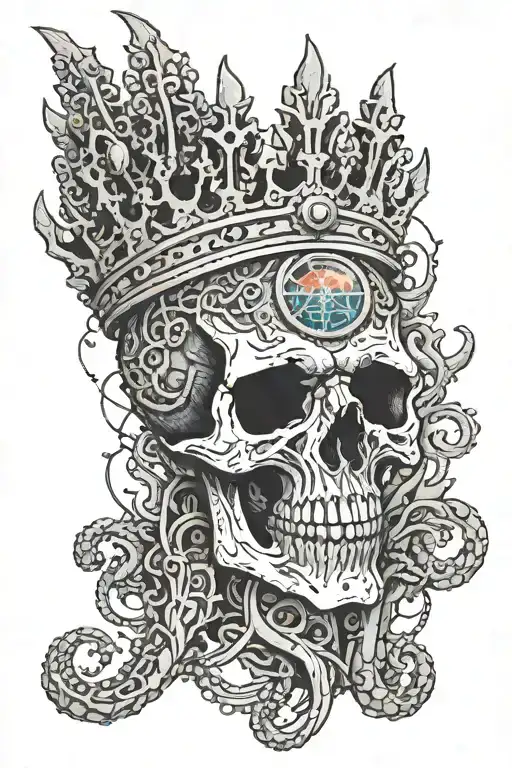king of bones with a coral crown eldritch tentacles tattoo design idea