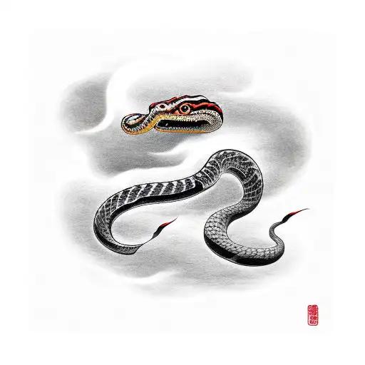 snake head clouds tattoo design idea