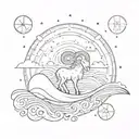 Aries constellation interwoven with tribal patterns and waves crashing on a Hawaiian shore tattoo design idea