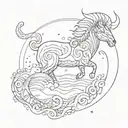 Aries constellation interwoven with tribal patterns and waves crashing on a Hawaiian shore tattoo design idea