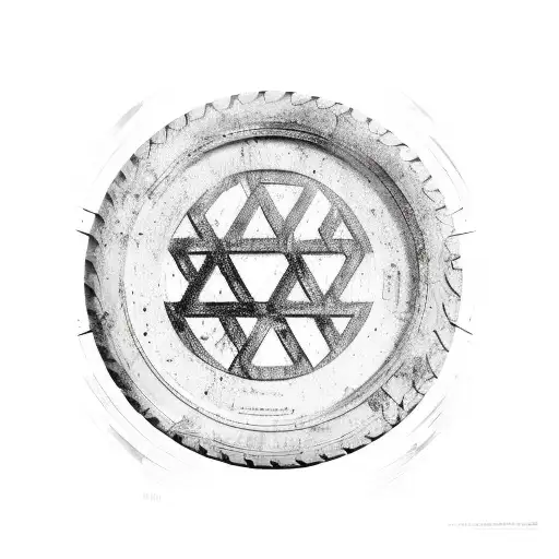 tractor tire with Israel flag inside of it tattoo design idea