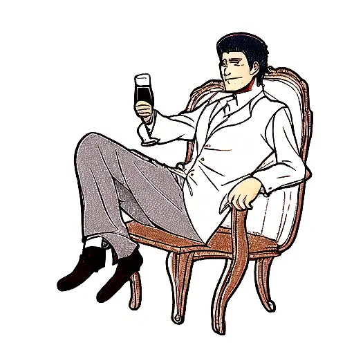 french guy with wine and croissant tattoo design idea