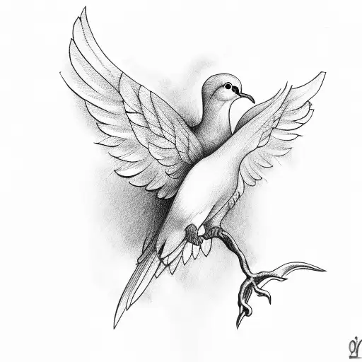 dove with open wings holding branch in mouth tattoo design idea