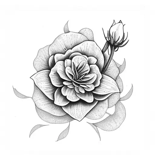 A chocolate flower surrounded by blooming fennel and sage tattoo design idea