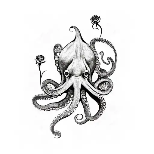 Octopus with roses tattoo design idea