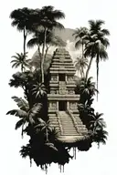 Aztec jungle temple surrounded by jungle trees tattoo design idea