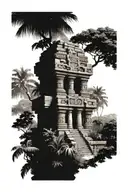 Aztec jungle temple surrounded by jungle trees tattoo design idea