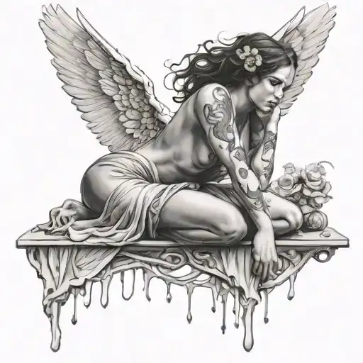 greed anger addiction lust melting for female angel tattoo design idea