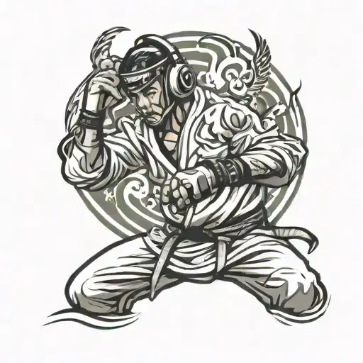 taekwondo fighter wearing headphones tattoo design idea