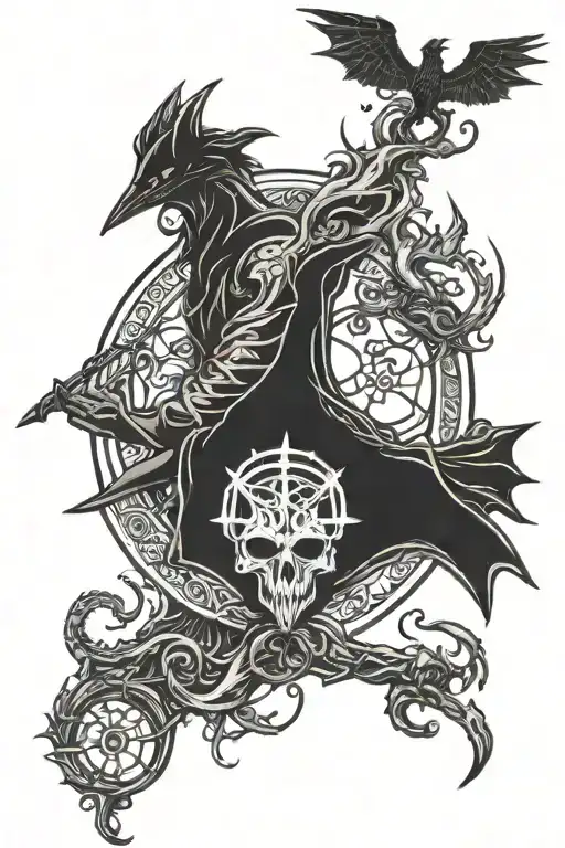 bloodborne inspired tattoo featuring iconic symbols tattoo design idea