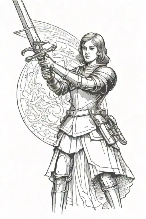 joan of arc holding sword tattoo design idea