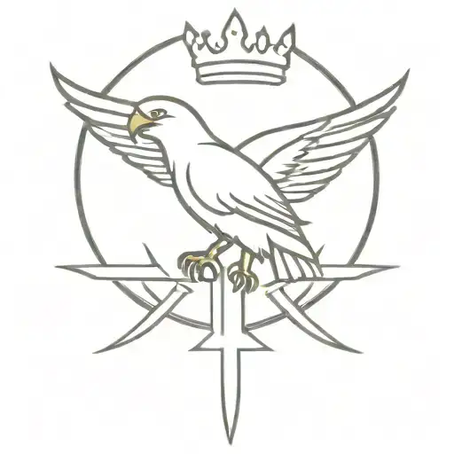 crown hawk cross tattoo design idea