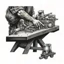 A tattoo of a carpenter's hands building a stage for a concert with animals in the audience tattoo design idea