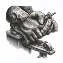 A tattoo of a carpenter's hands building a stage for a concert with animals in the audience tattoo design idea