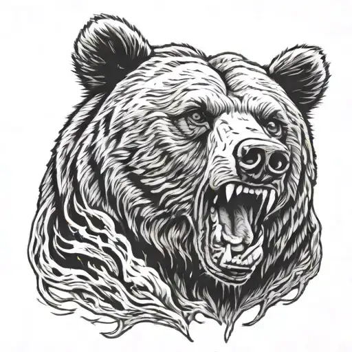 angry grizzly bear with fear god surrounded tattoo design idea