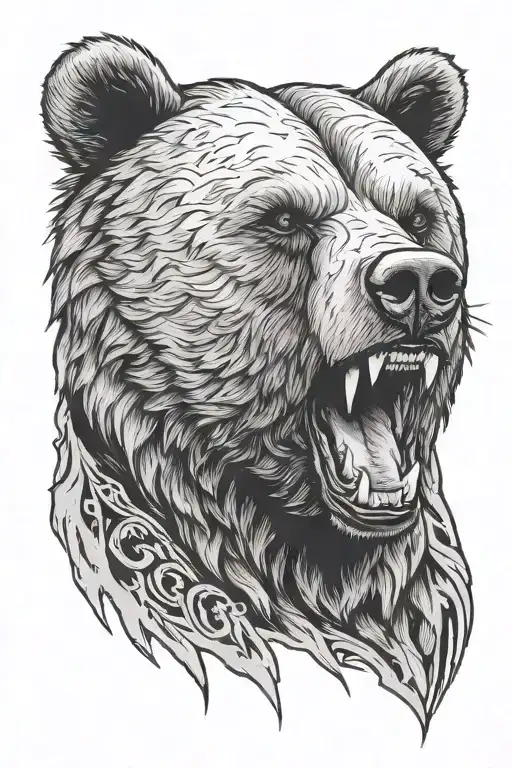 angry grizzly bear with fear of god written inside tattoo design idea